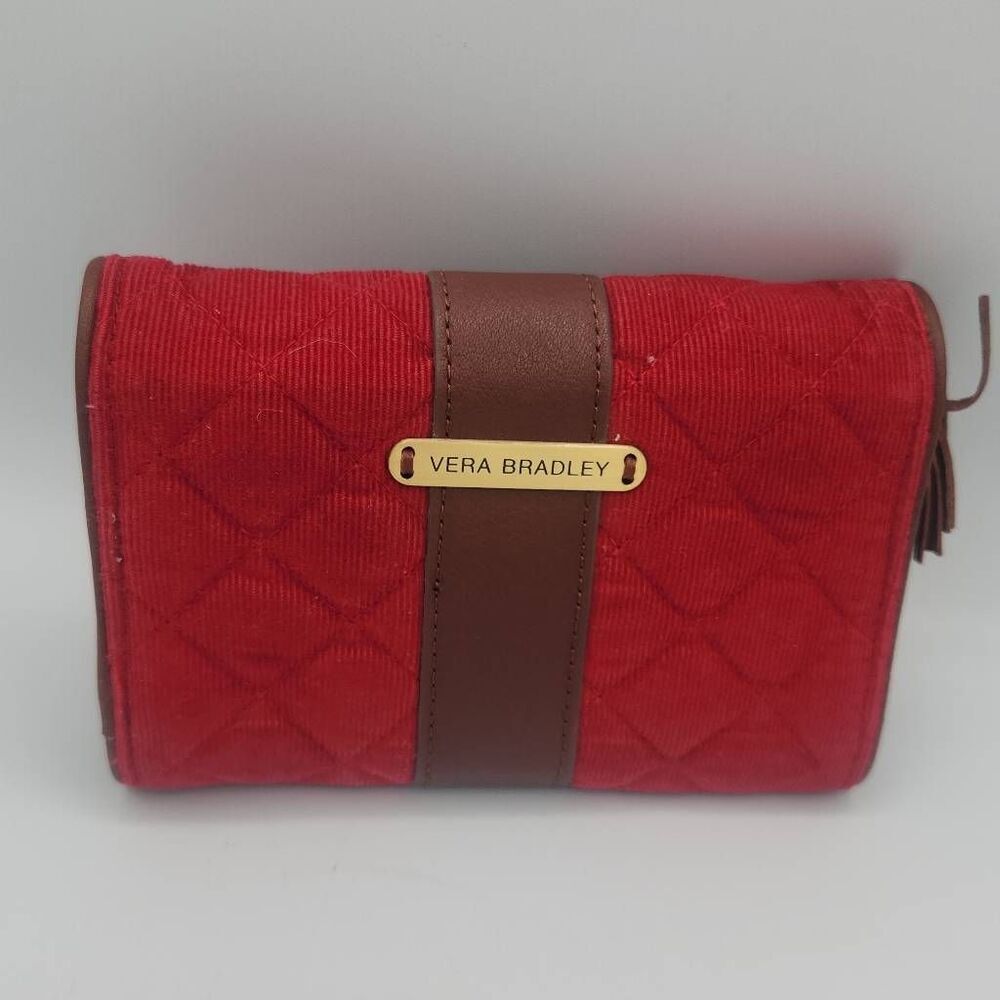 Vera Bradley red corduroy large wallet tri fold clutch - Picture 2 of 3